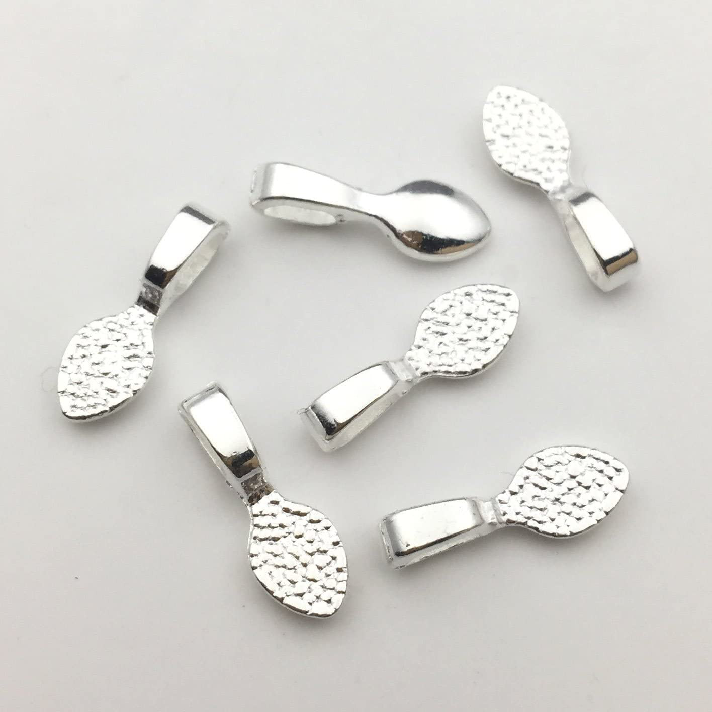 200 Shiny Silver Color Glue on Bails-Small Pendant Bails-Jewelry Bails for Or