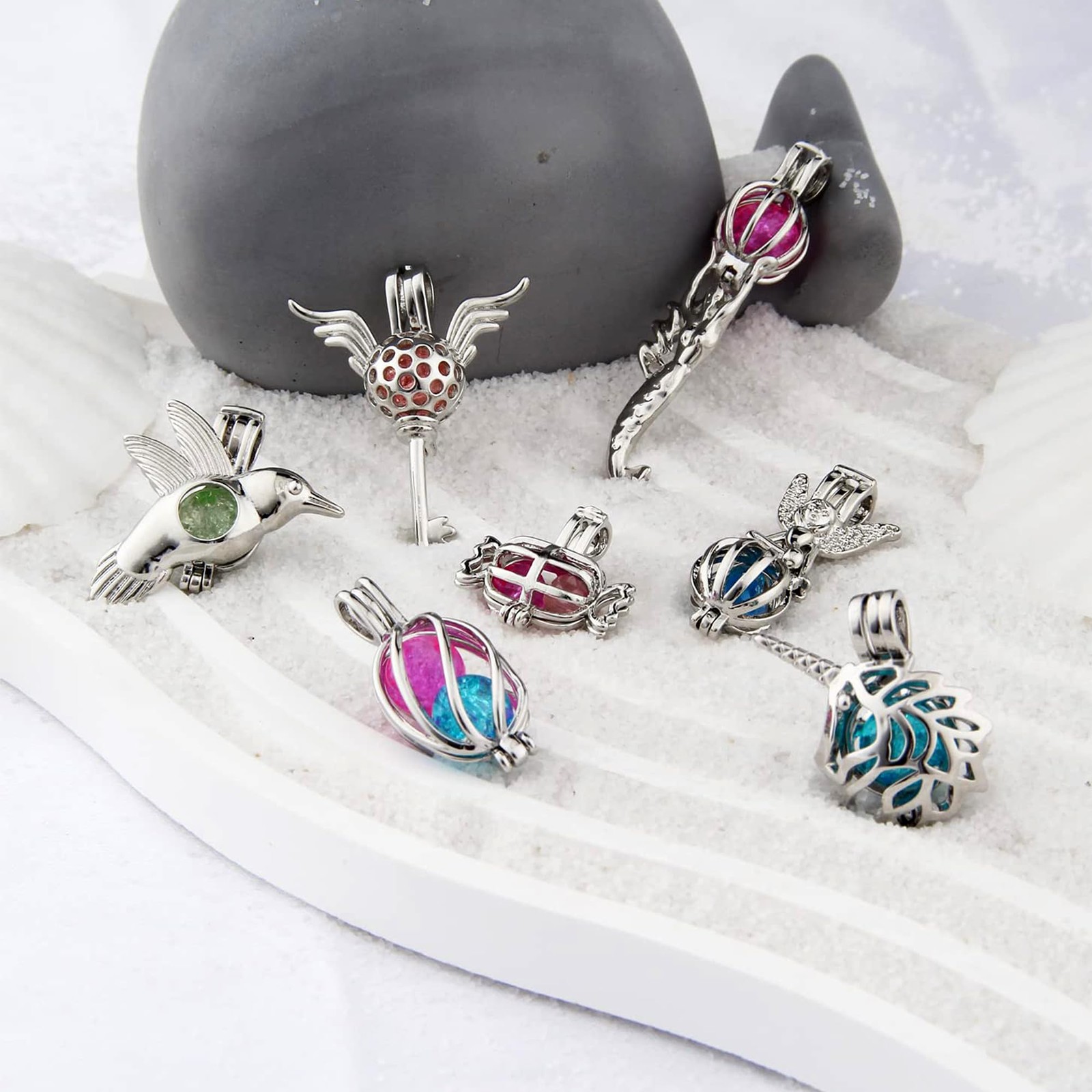 20/30pcs Pearl Bead Cage Pendant for Jewelry Making & Aromatherapy Lockets