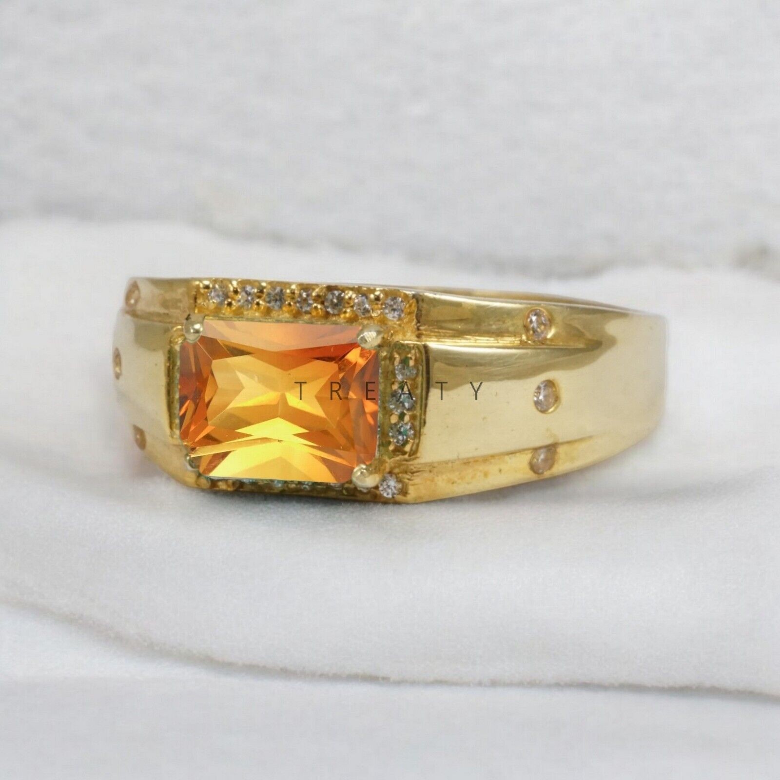 Citrine Emerald Cut With 14k Yellow Gold Ring For Men’s #873 #