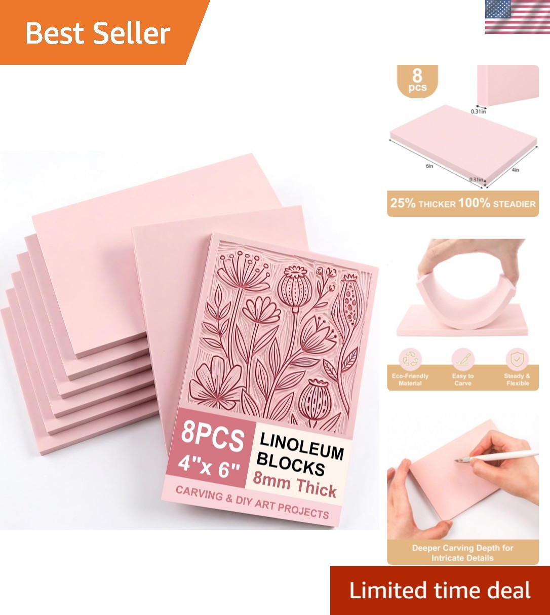 Creative Safe Pink Rubber Carving Blocks – 8pcs Set for All Skill Levels