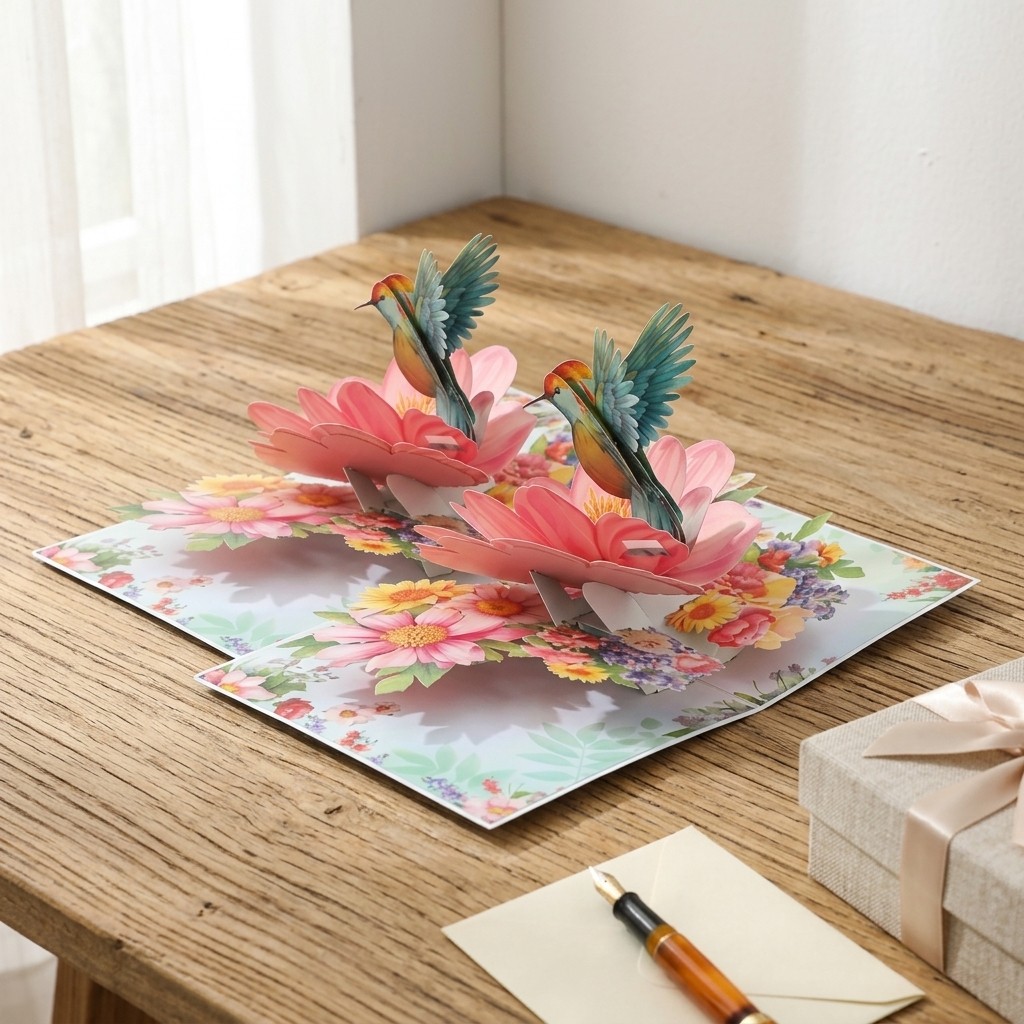 Hummingbird Floral 3D Pop Up Greeting Card For Birthdays Holidays Gift