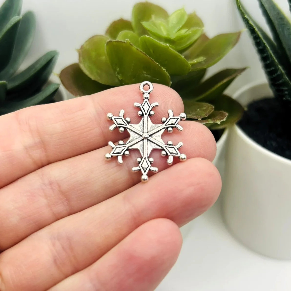 Silver Snowflake Charms, 29x22mm – US Seller