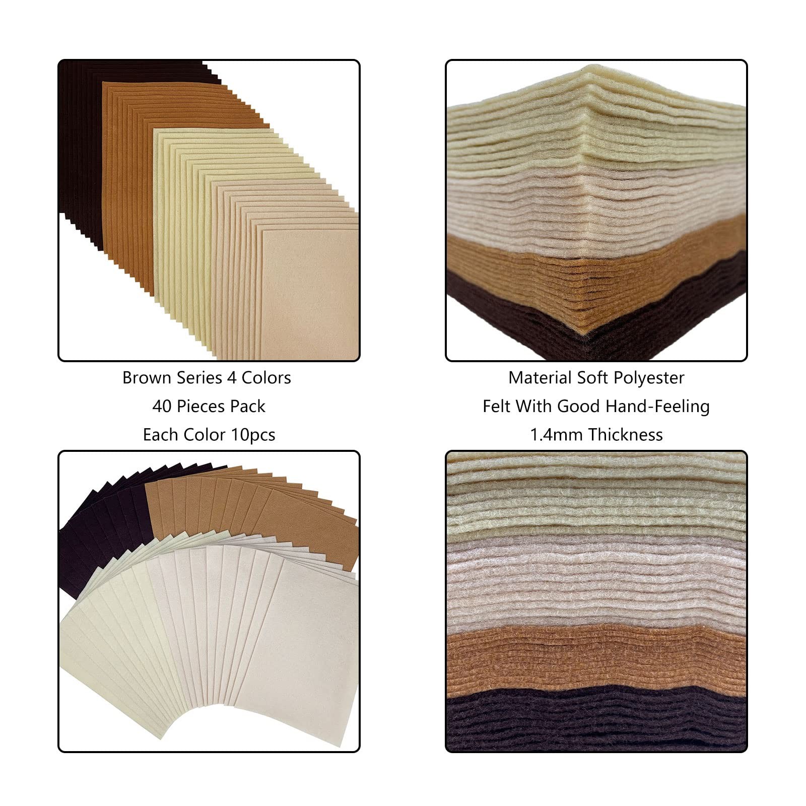 Soft Felt Sheets, 8×12 inches Assorted Craft Fabric, 1.4mm Brown Series