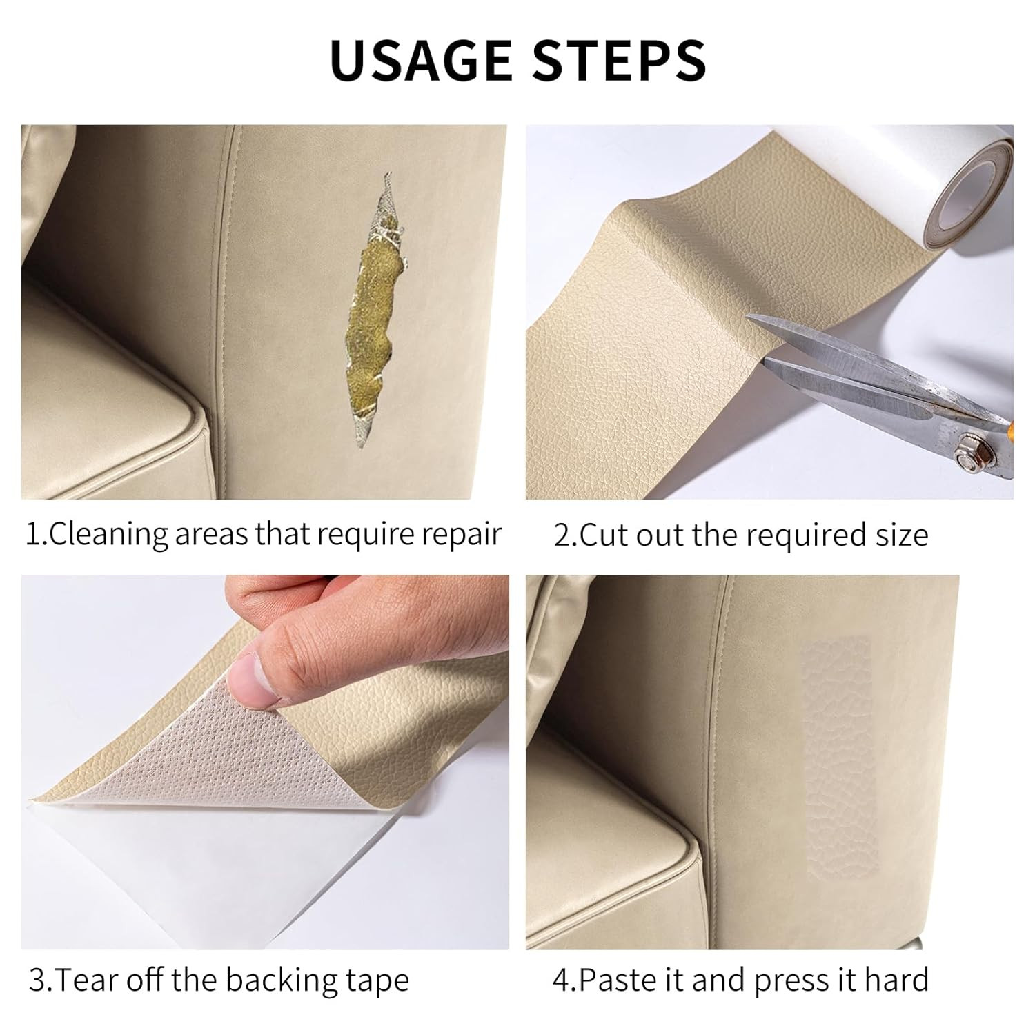 Leather Repair Patch Tape, Light Beige 3 X 61 Inches Self Adhesive Leather Repai