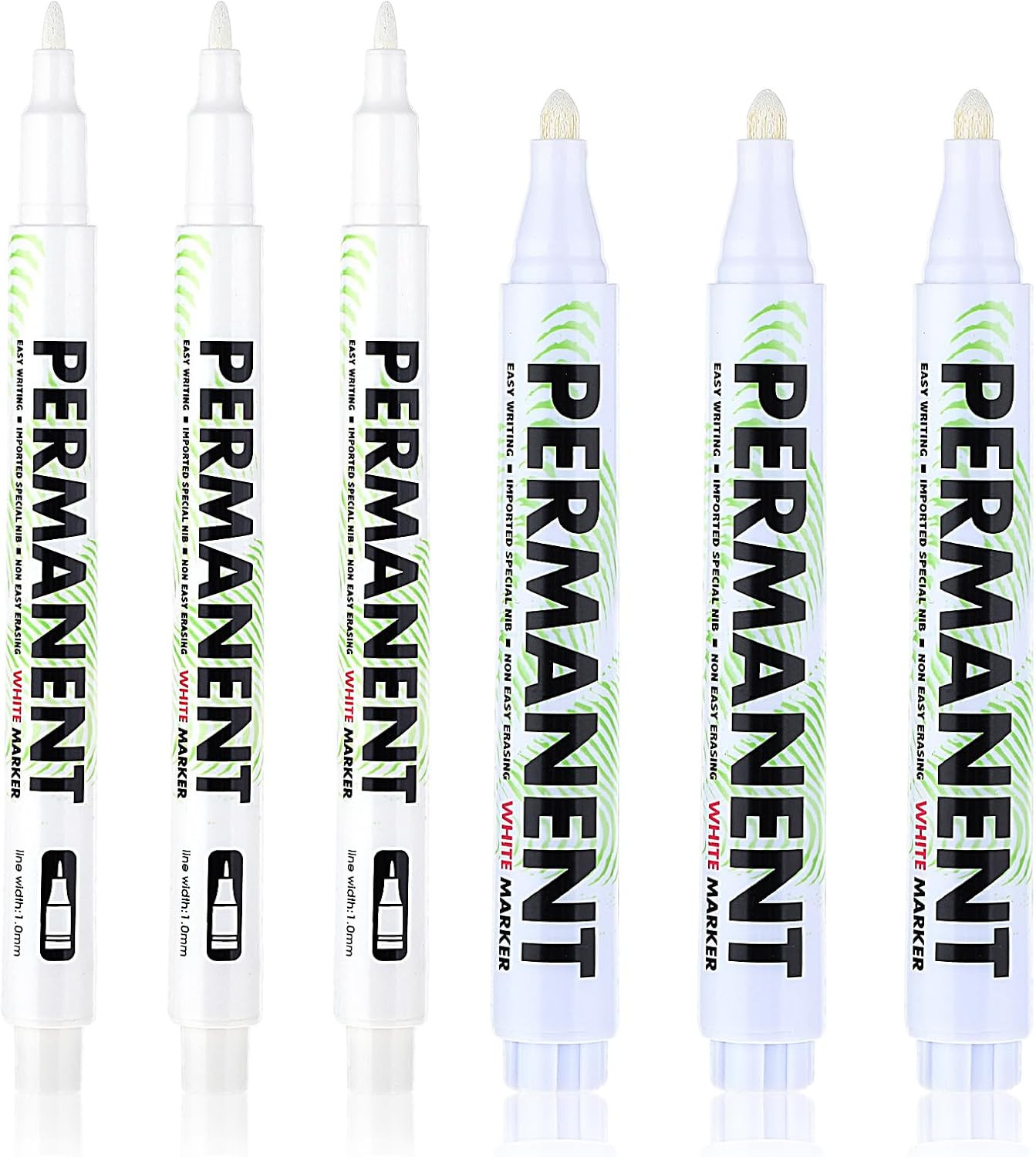 Sibba Acrylic White Paint Pens, 6 Pack White Permanent Marker for Wood