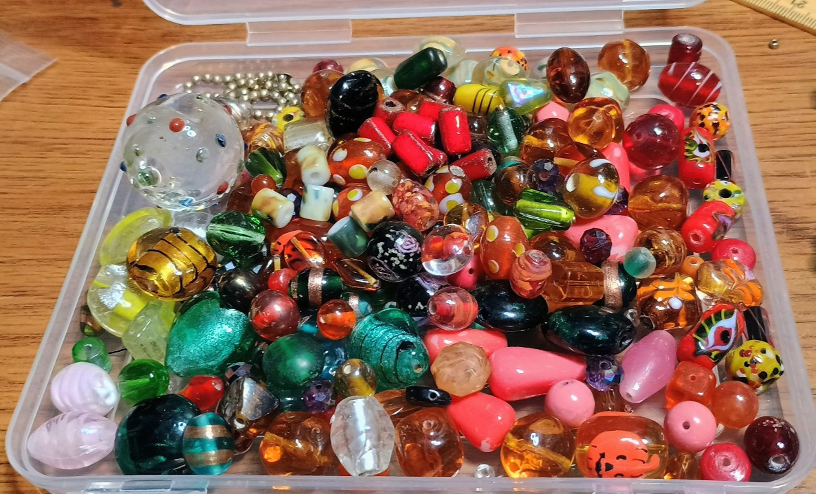 Assorted VTG Glass Beads 200+ Textures Shapes Colors for Crafting in VGC