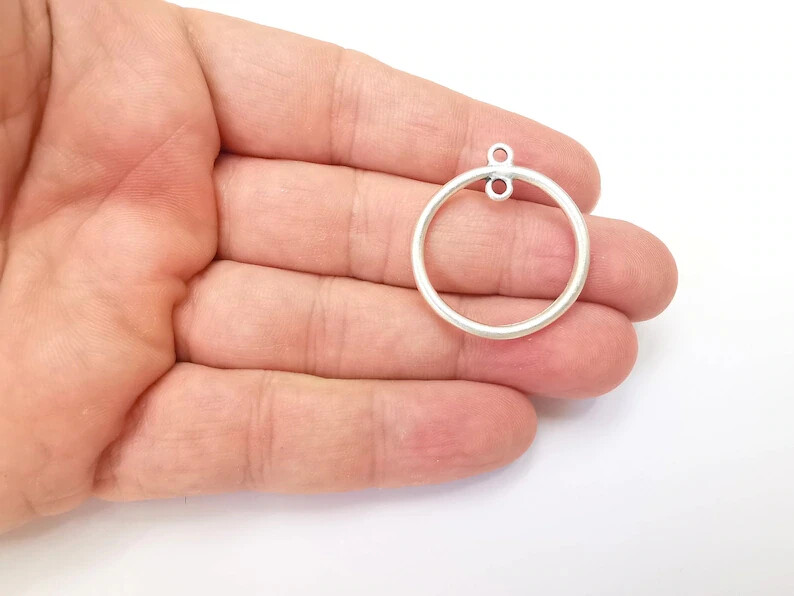 5 Pcs Hoop Circle Connector Charms Findings Antique Silver Plated (29mm) G28842