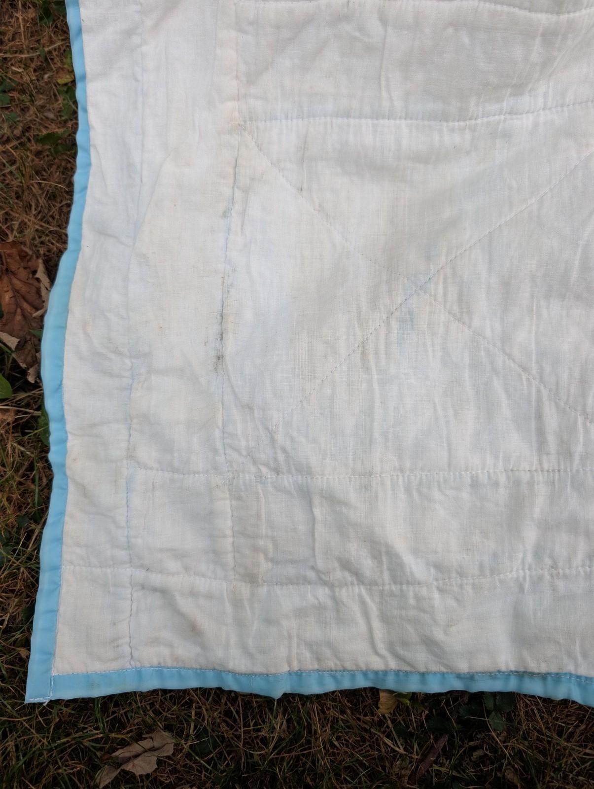 Vtg 70s Light Blue And White Checkerboard Patchwork Pattern Quilt Classic
