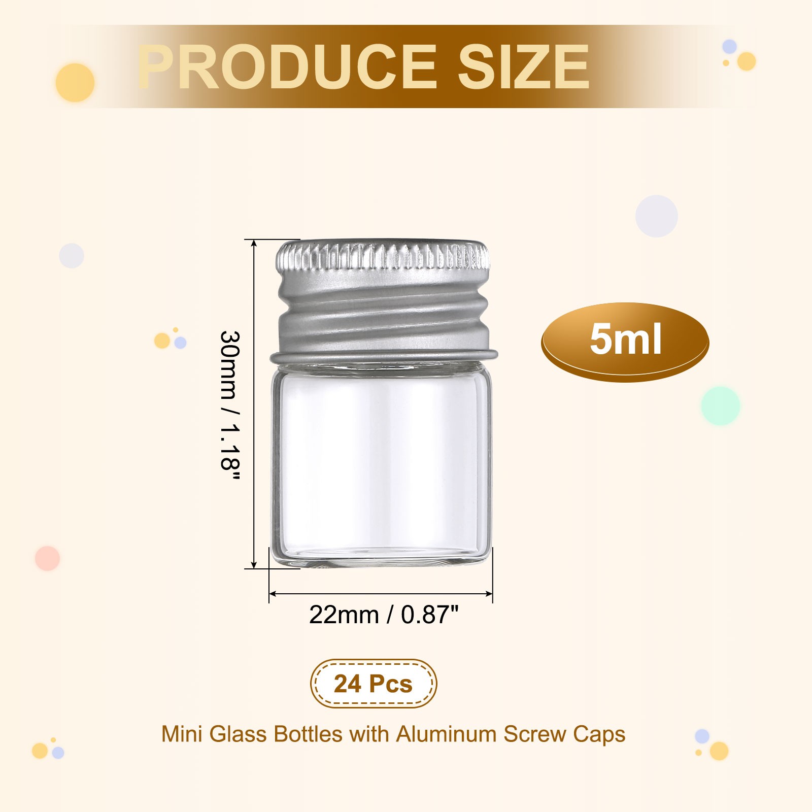 24Pcs 5ml Mini Glass Bottles with Aluminum Screw Caps for DIY Crafts