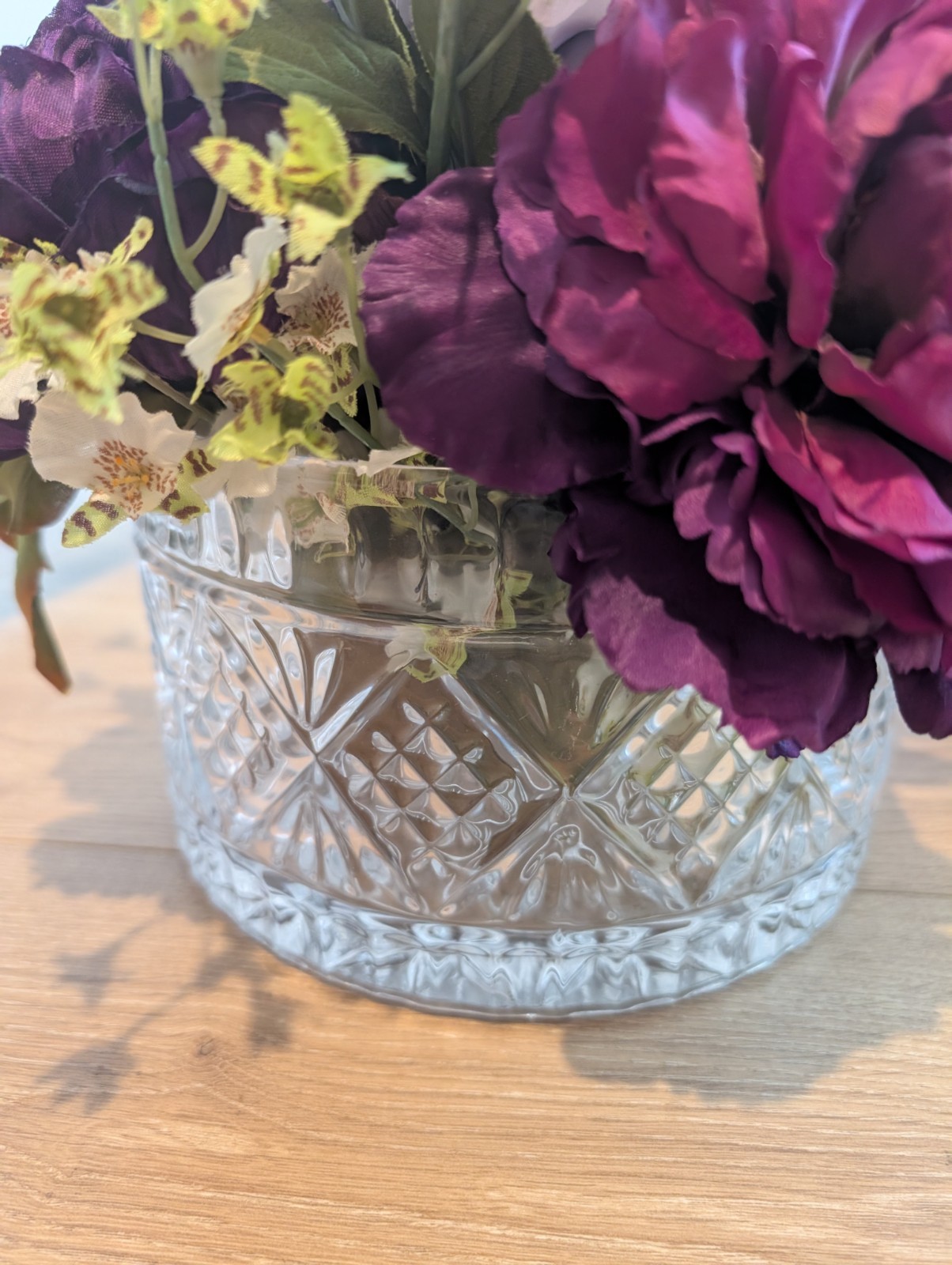 Custom Luxury Artificial Floral Arrangement in Crystal Bowl Vase