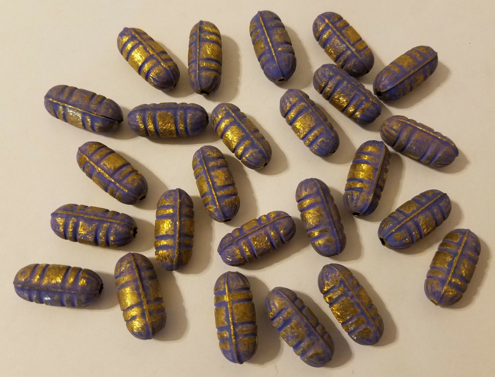25 Pcs VTG Purple & Gold Grooved Textured Metal 25mm Tube Beads Crafts, Jewelry