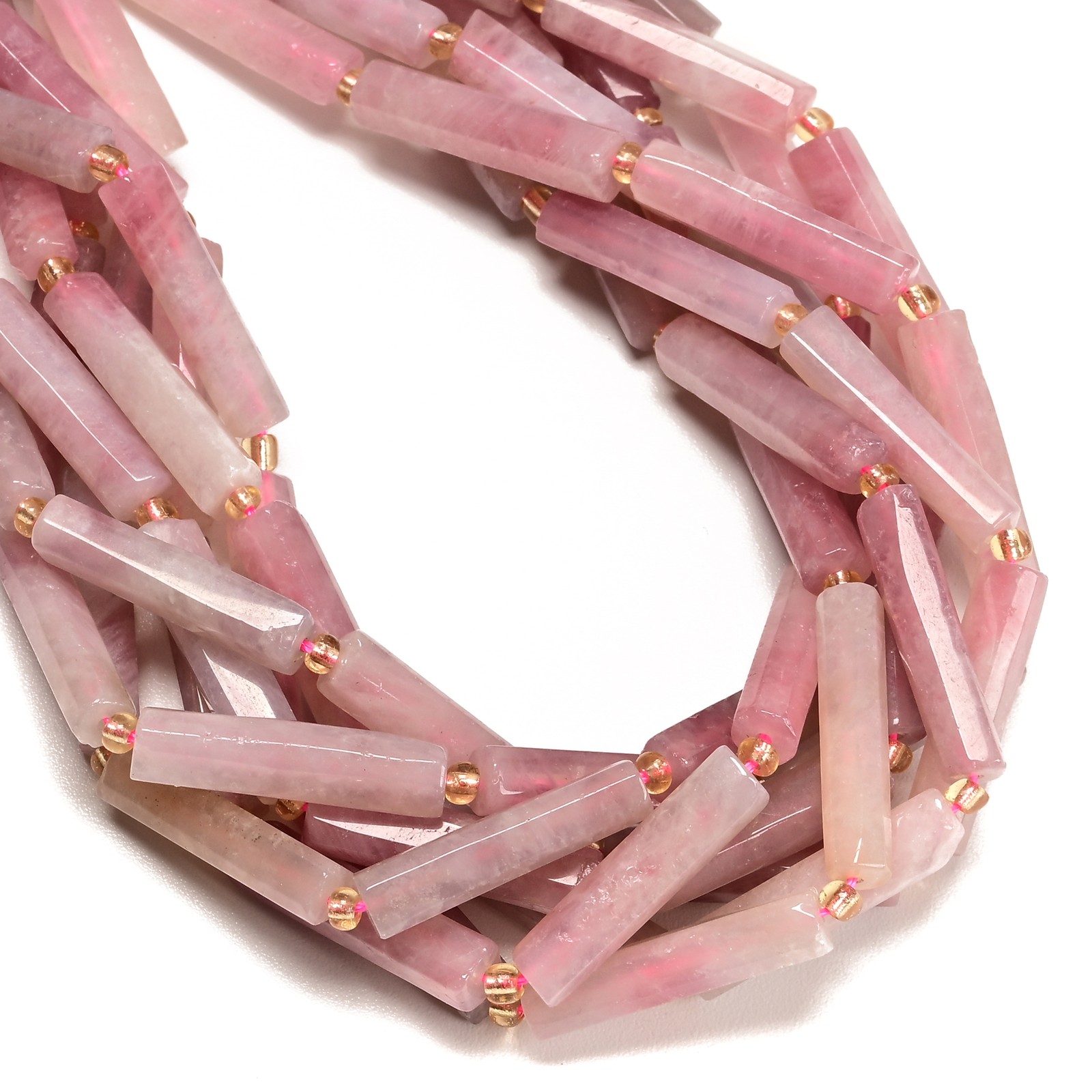 Madagascar Rose Quartz Faceted Rectangle Irregular Tube Beads 18-30mm 15.5″ Strd