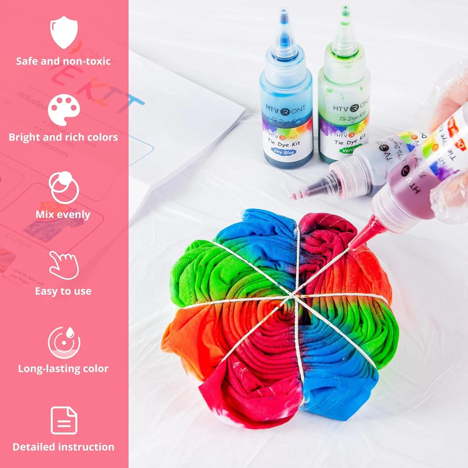 HTVRONT Tie Dye Kit – 40 Vibrant Colors Tye Dye Kit for Large Groups, Pre-Filled
