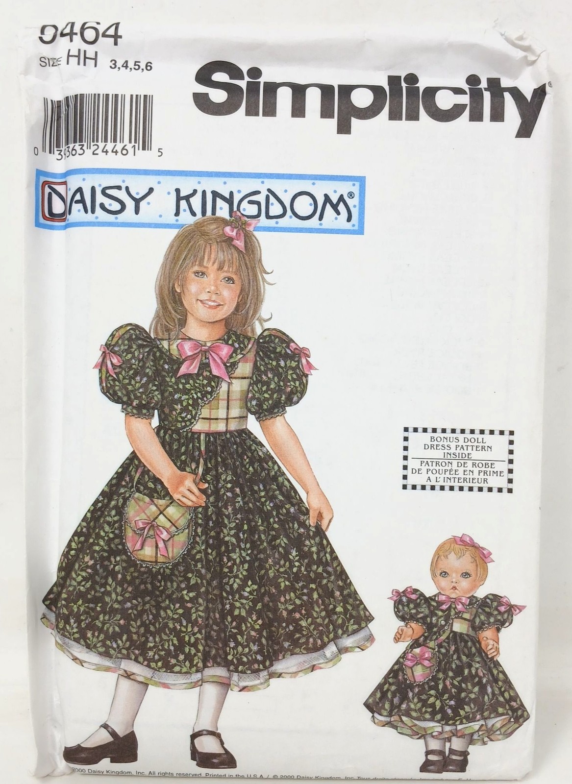 Simplicity Daisy Kingdom 9464 Childs Dress Doll Pattern Ss 3-6 HH 2000 Uncut D33