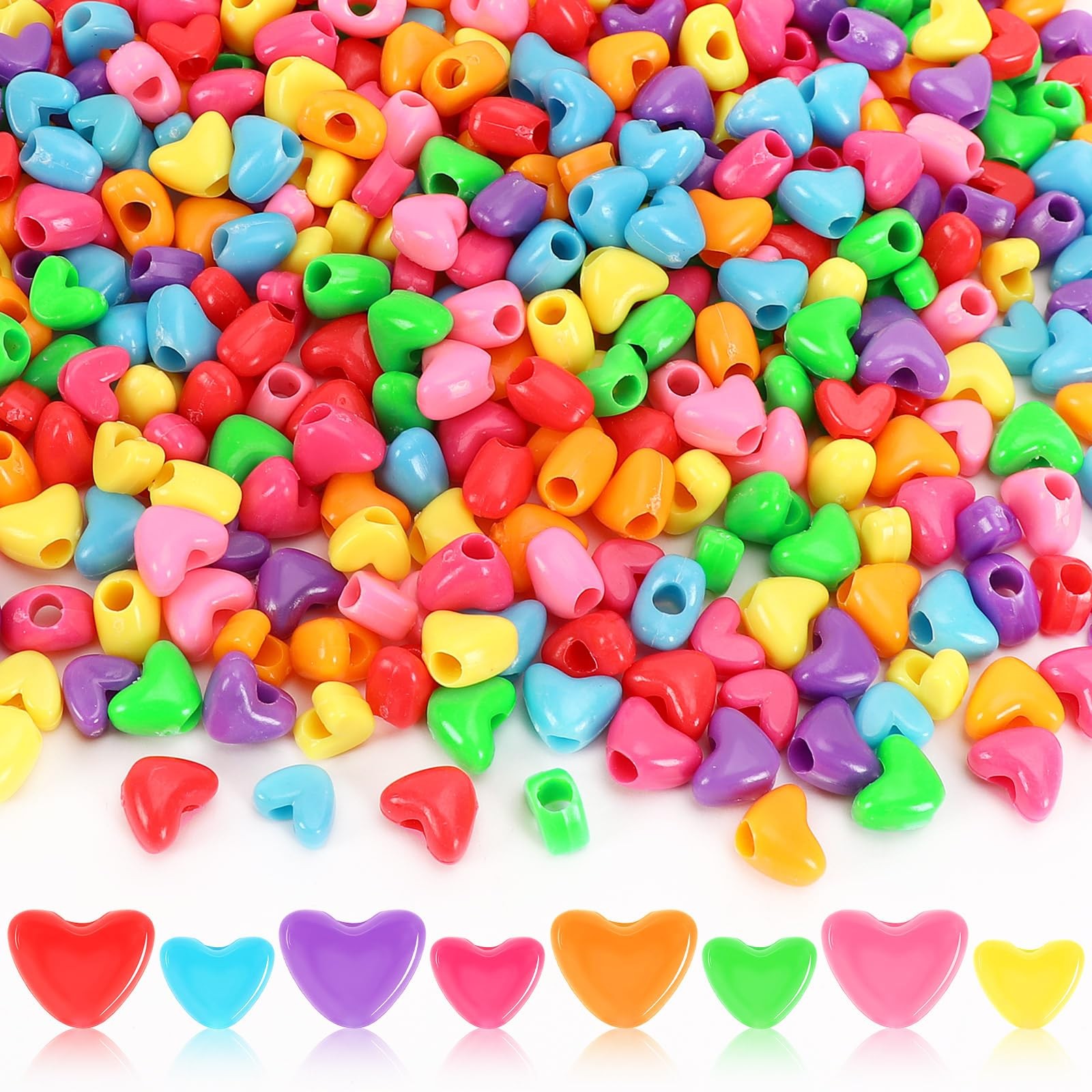UPINS 1200Pcs Heart Beads, Valentine’s Beads for Small, Multicolor