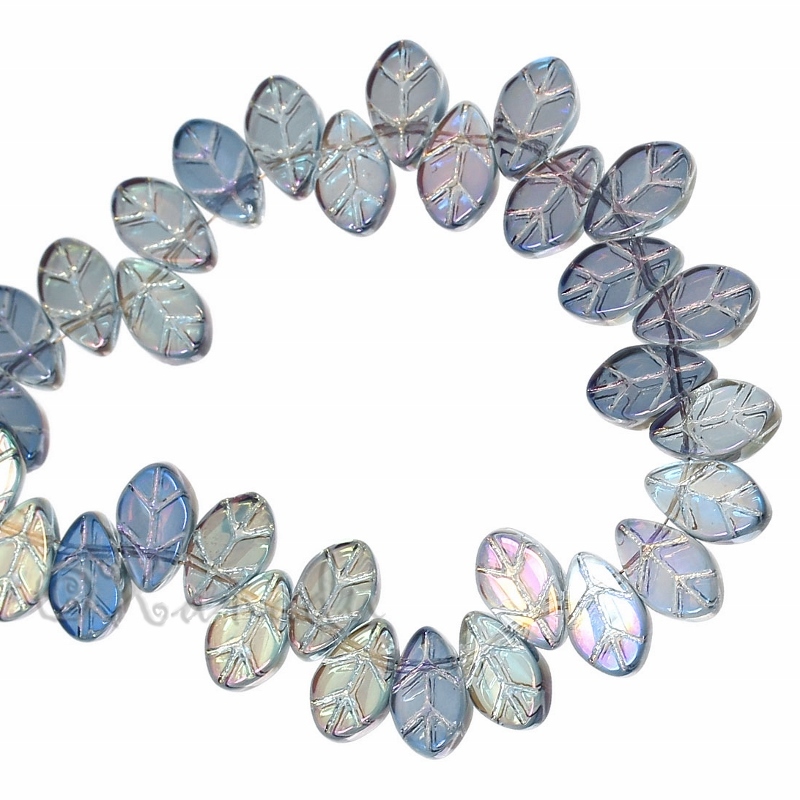 Glass Leaves 11mm Wholesale Blue Aurora Borealis Beads G3309 – 20, 50 Or 100PCs