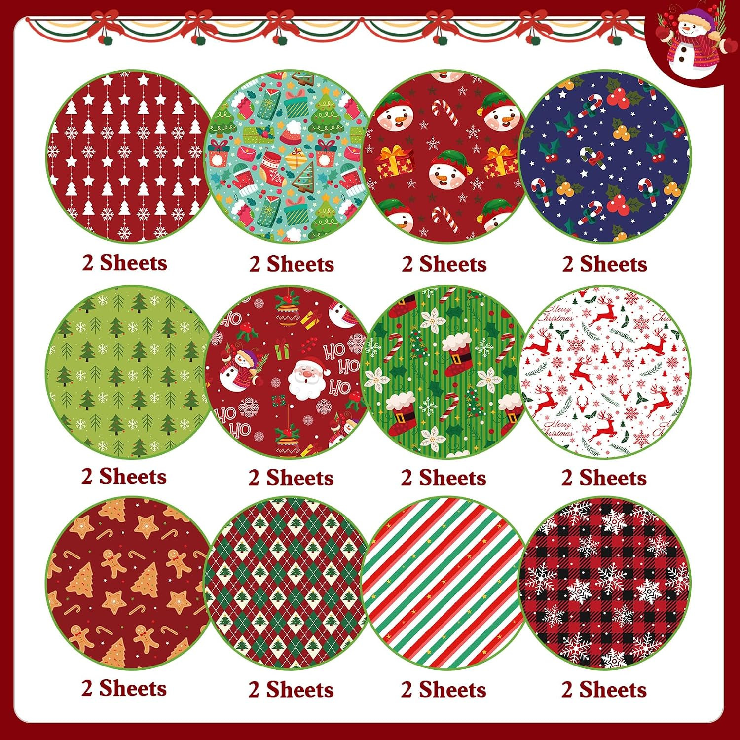 24 Sheets Christmas Scrapbook Paper 12X12 Double Sided Pattern Paper
