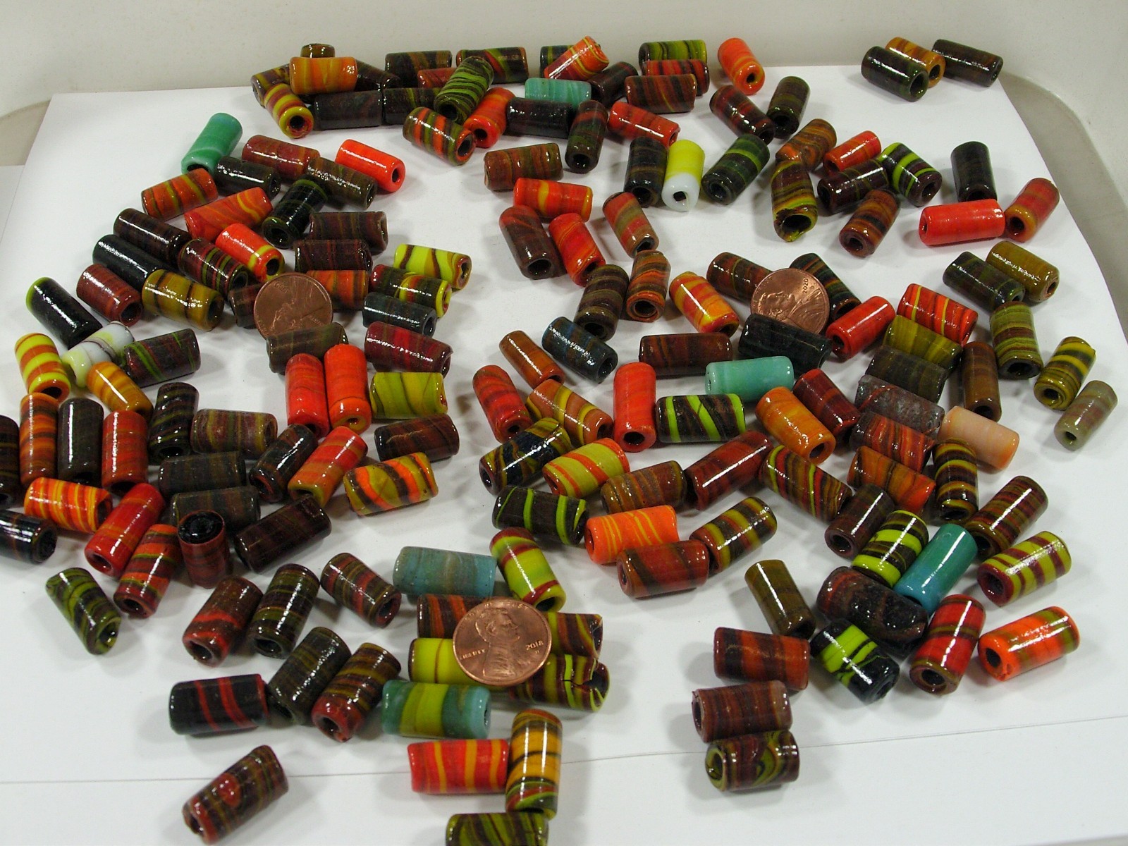 2 Pounds Multicolor India Handmade Assorted Sizes Tube Glass Beads Lot (PJM-8)⭐