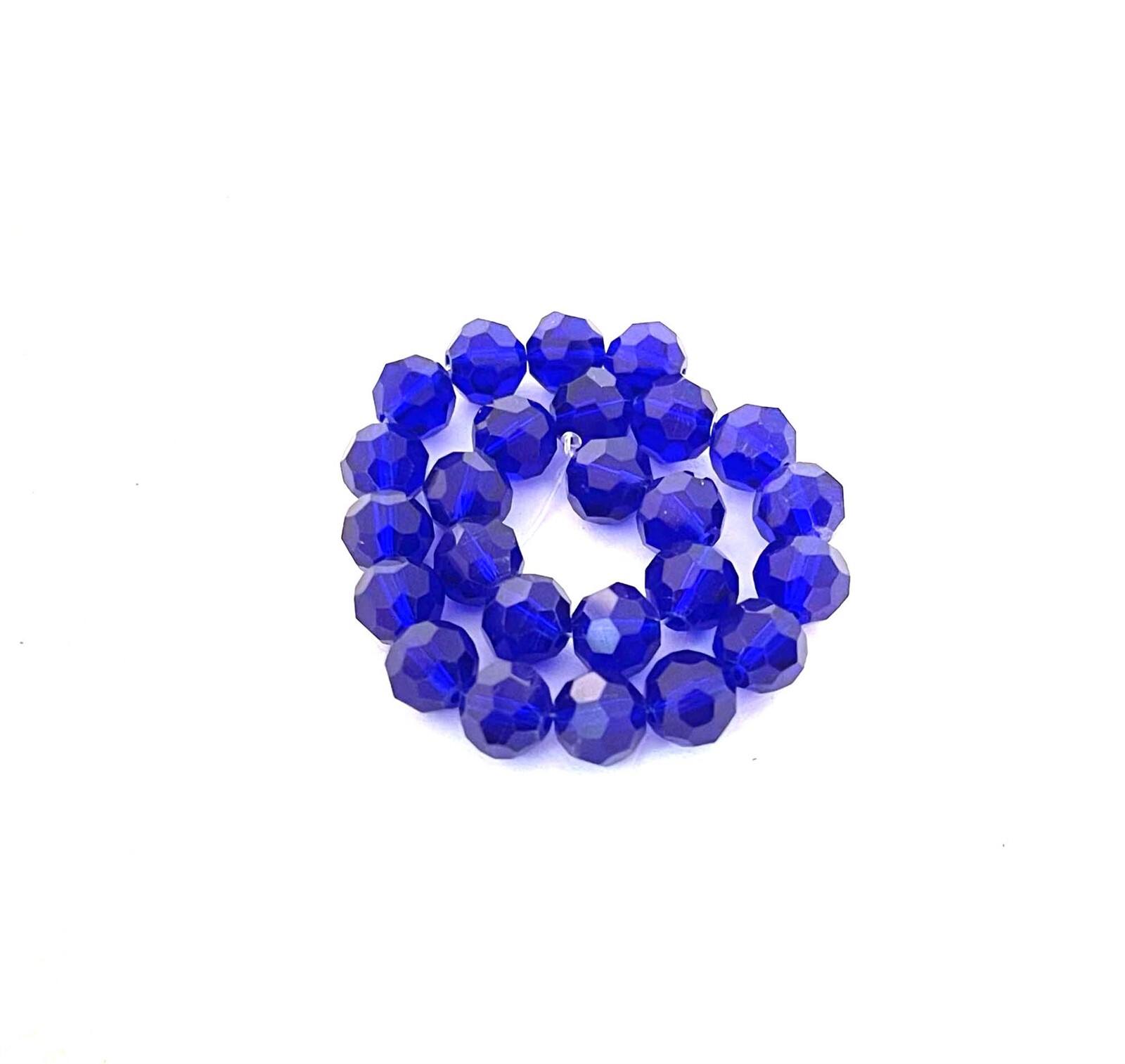 25 Cobalt Blue Glass Faceted Round Beads Fire Polished Transparent 7mm