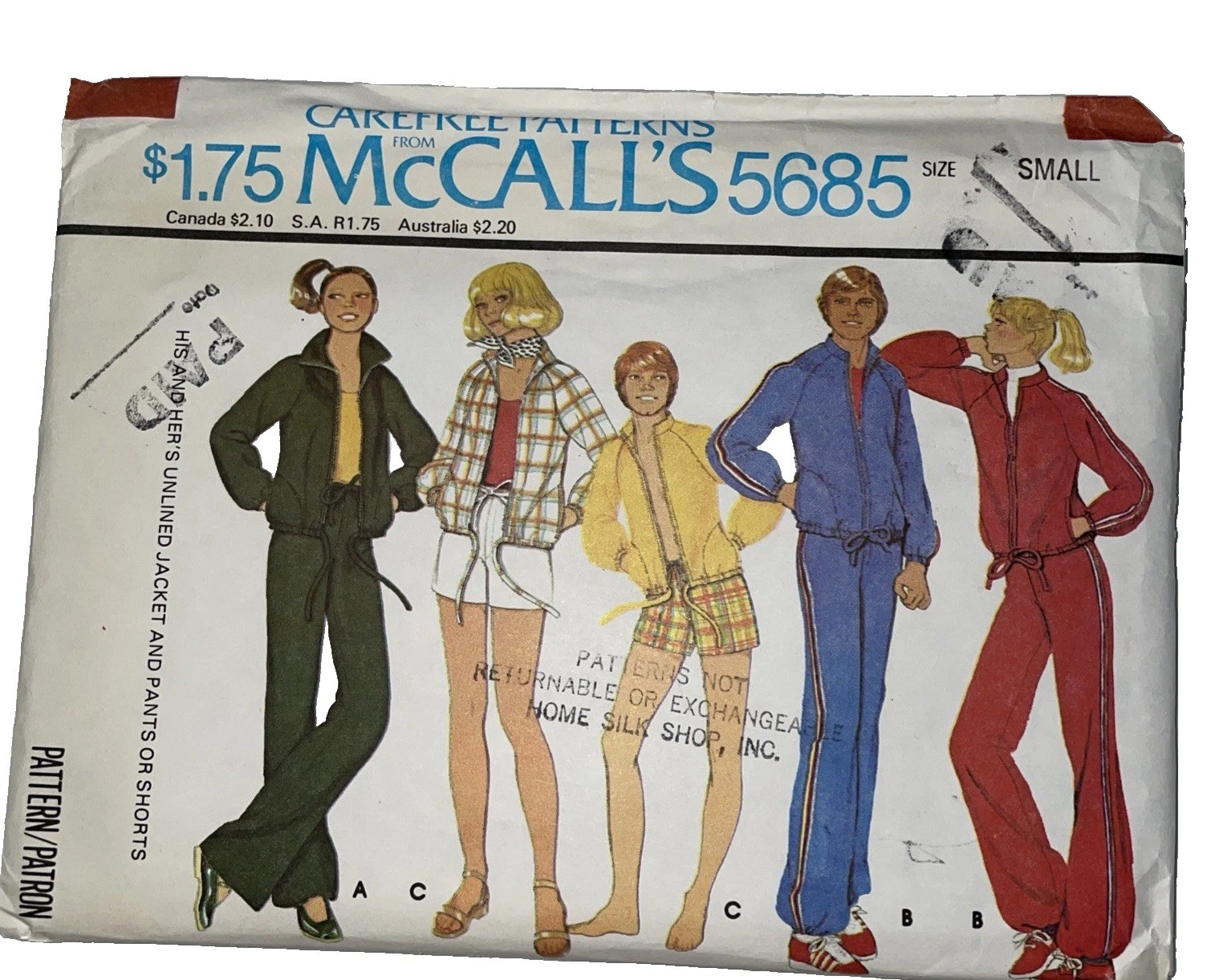 Vintage 70’s McCall’s 5685 sewing pattern Unisex Track Suit Jacket Shorts Small