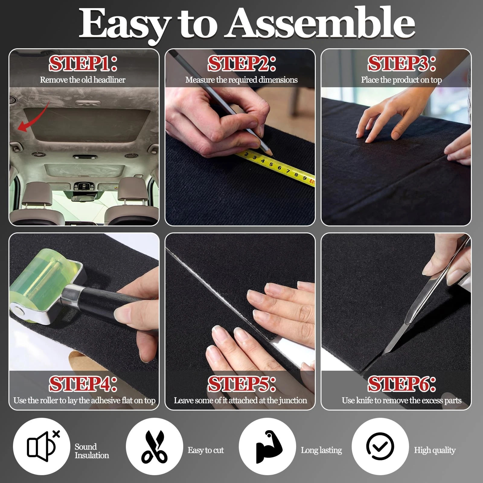 Self Adhesive Headliner Fabric with Foam Backing for Car Ceiling Fabric Repair