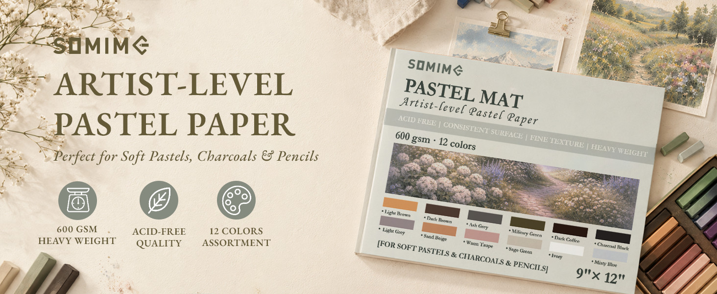 5×7 Sanded Pastel Paper Pad, 600gsm 12 Sheets of 12 Mixed Colors | Heavyweight