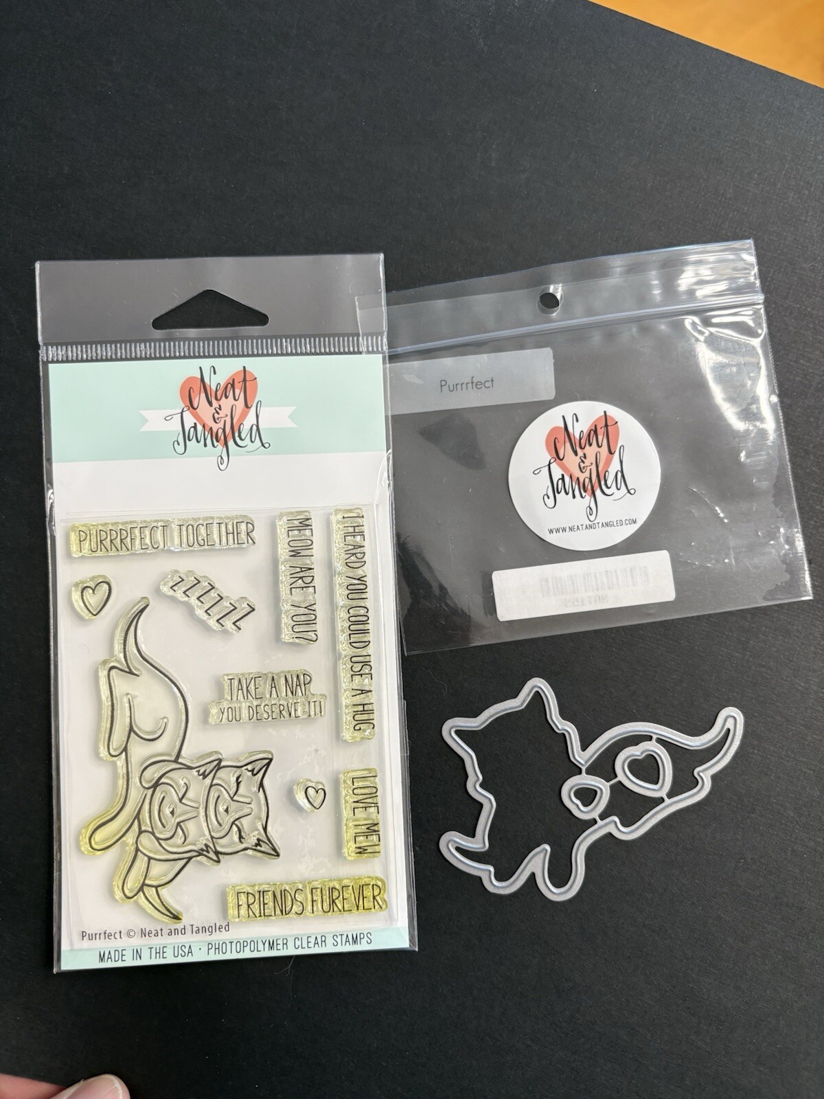 Neat & Tangled Purrfect Cat Stamps & Metal Cutting Die Set UM Clear Stamps