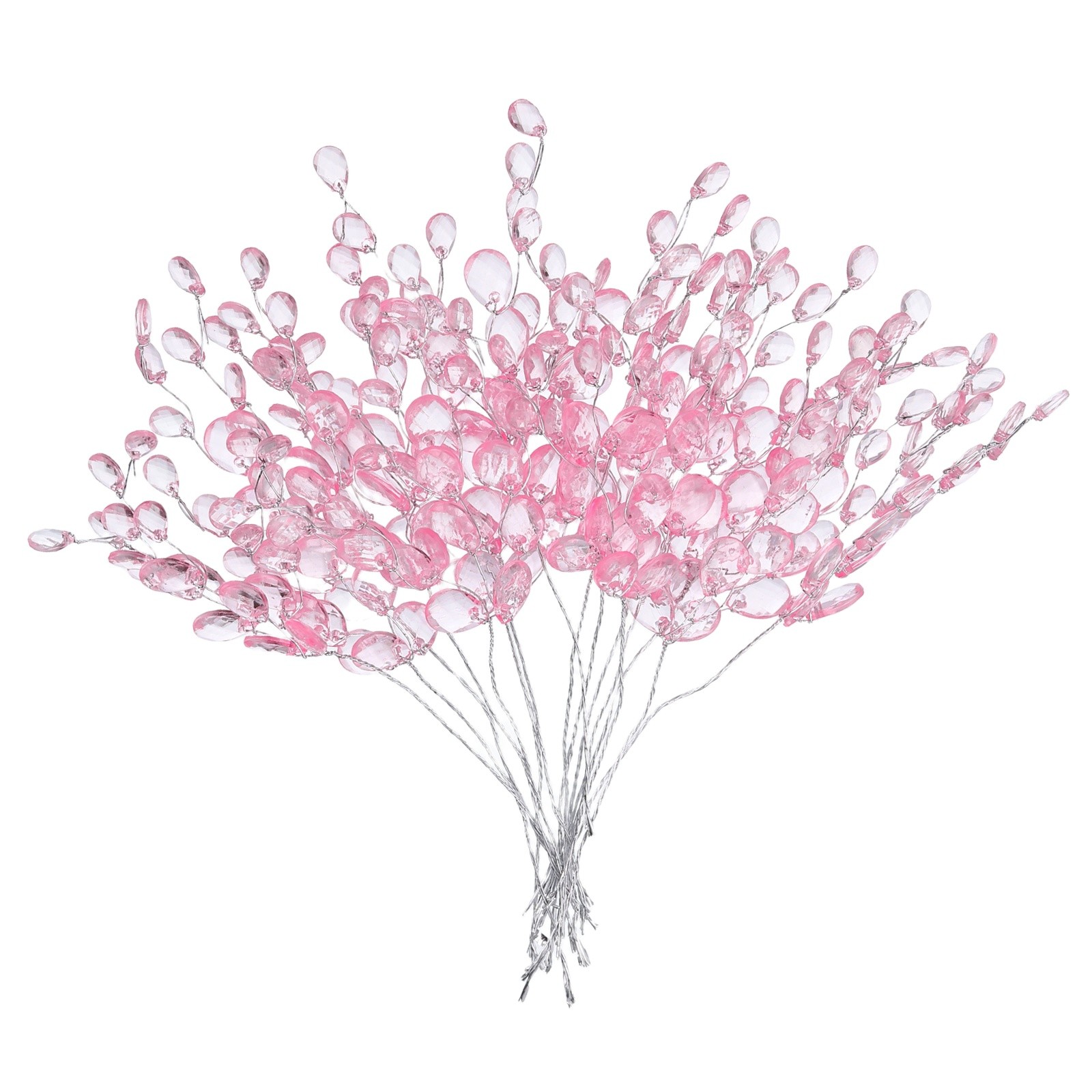 22 Pcs Acrylic Bead Drop Stems, Crystal Floral Picks Bouquets Flowers, Pink