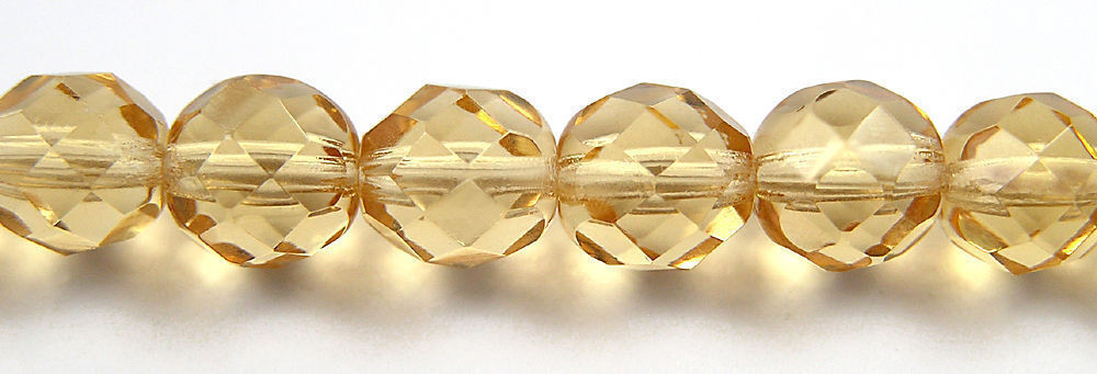 Czech Fire Polished Round Faceted Glass Beads in Light Colorado Topaz, 16″ str