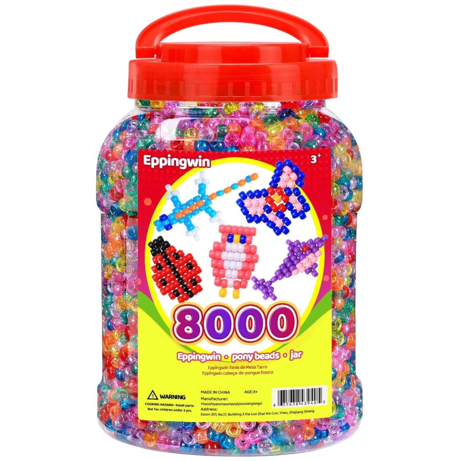 Large Pony Bead Bulk Bucket – 8000+ Beads, Glitter Color