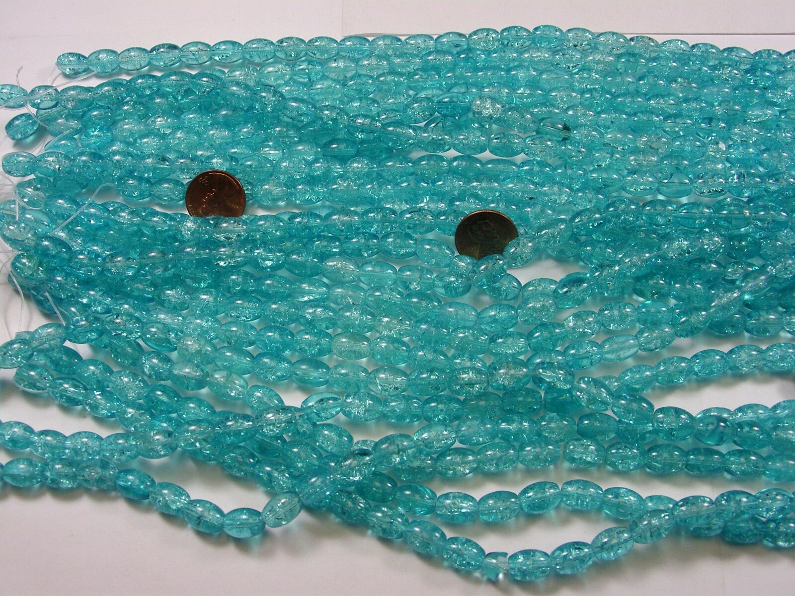 20 Strands 15″ Light Blue Oval Crackle Glass Beads Wholesale Bulk Lot 8mm x 11mm