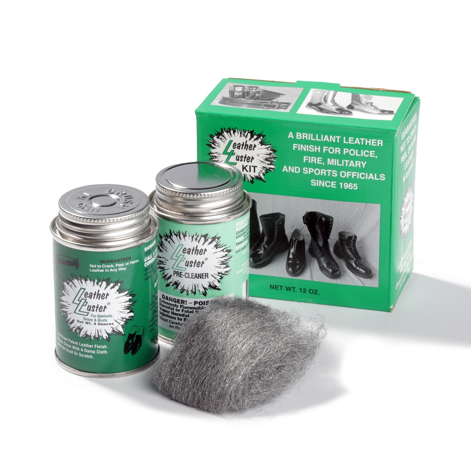 Leather Luster Kit Hi Gloss Patent Leather Finish Black Military shoe shine 12oz