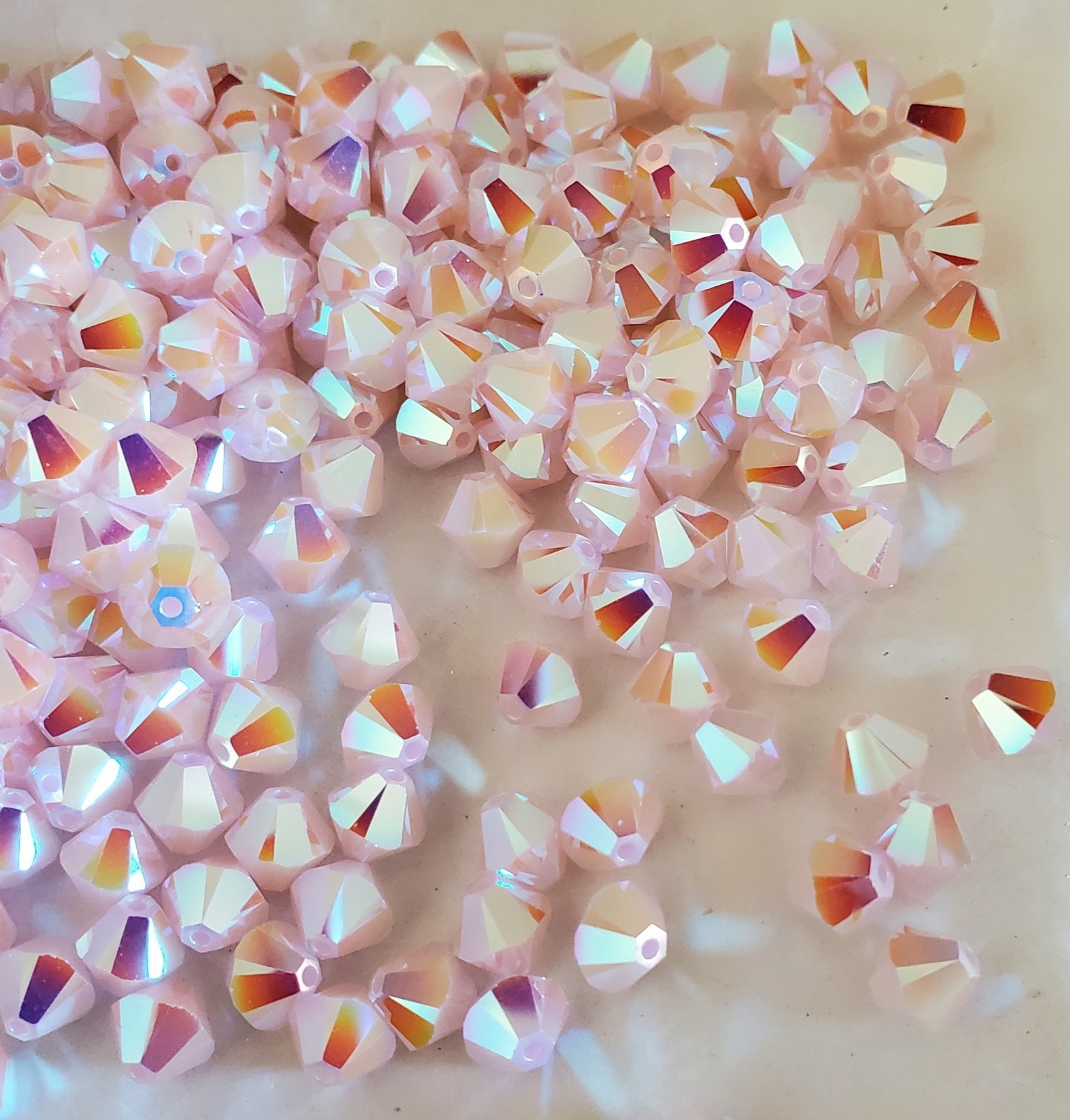 Vintage Swarovski 5301 6mm bicone beads, Rose Alabaster AB2X (12pcs)
