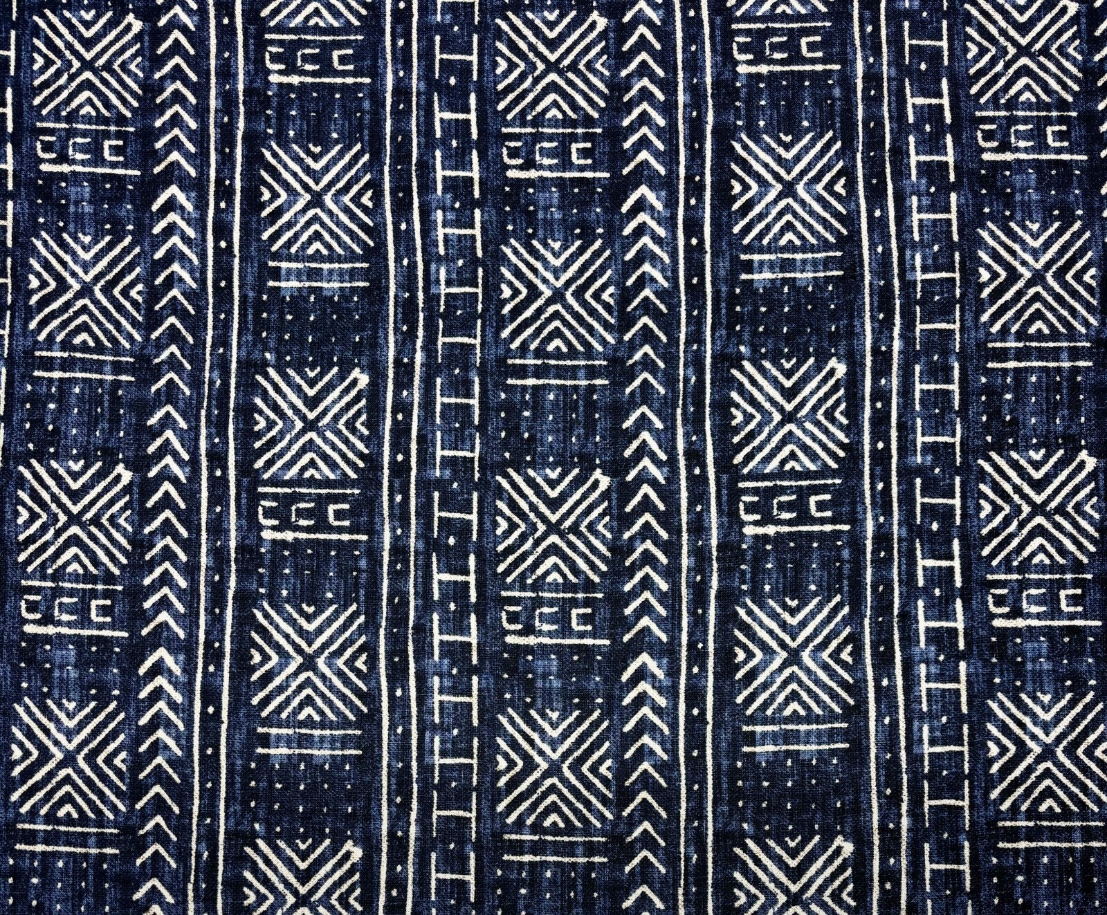 GENEVIEVE GORDER MALI MUD CLOTH INDIGO GEO MULTIUSE LINEN FABRIC BY YARD 54″W