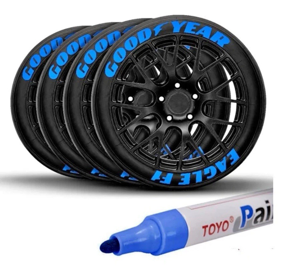 6-PACK BLUE Tire Lettering Paint Marker Pen,Waterproof Permanent Automotive