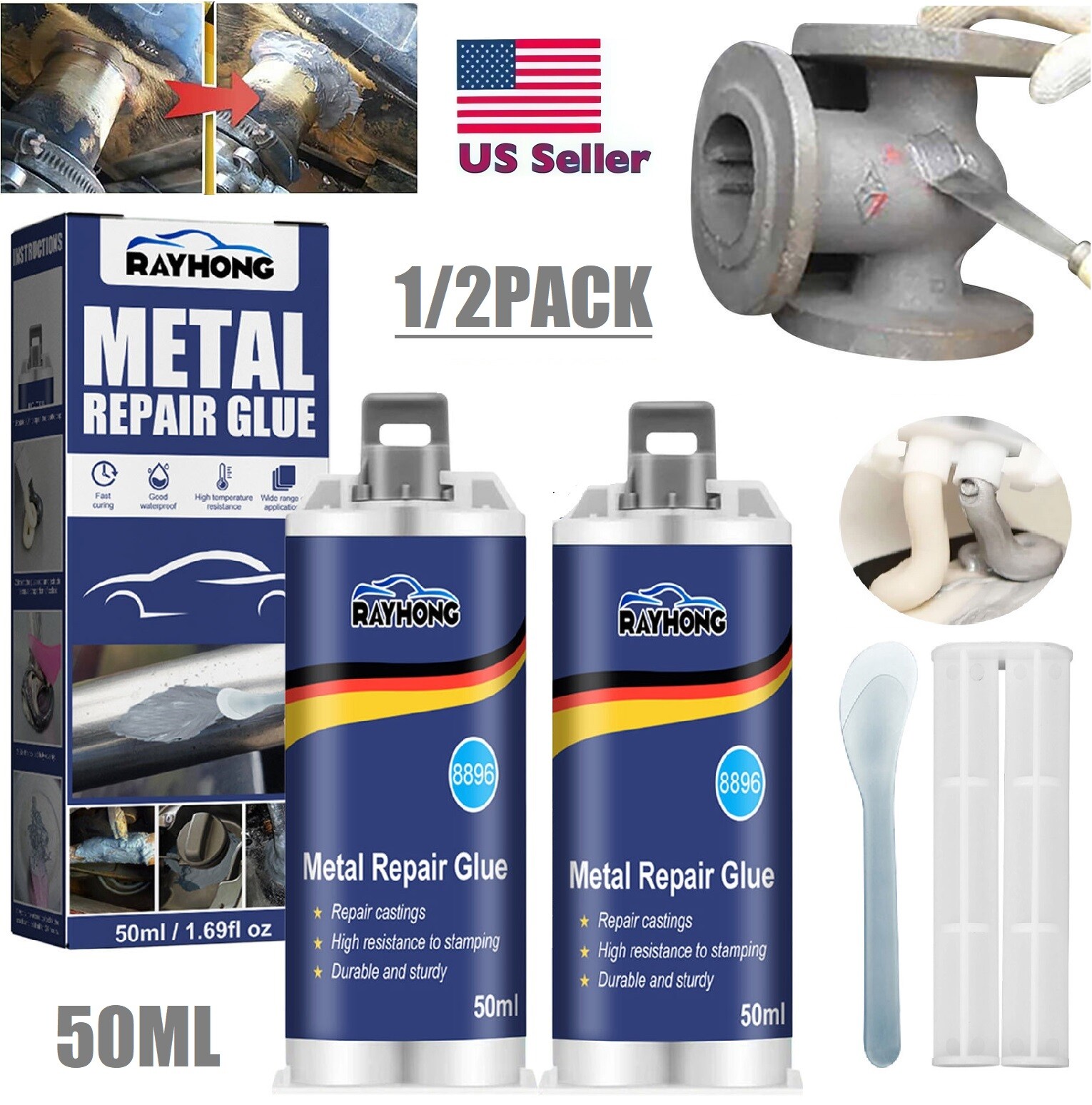 2Pcs Metal Repair Paste AB Casting Repair Glue Industrial Heat Cold Weld 50ml US