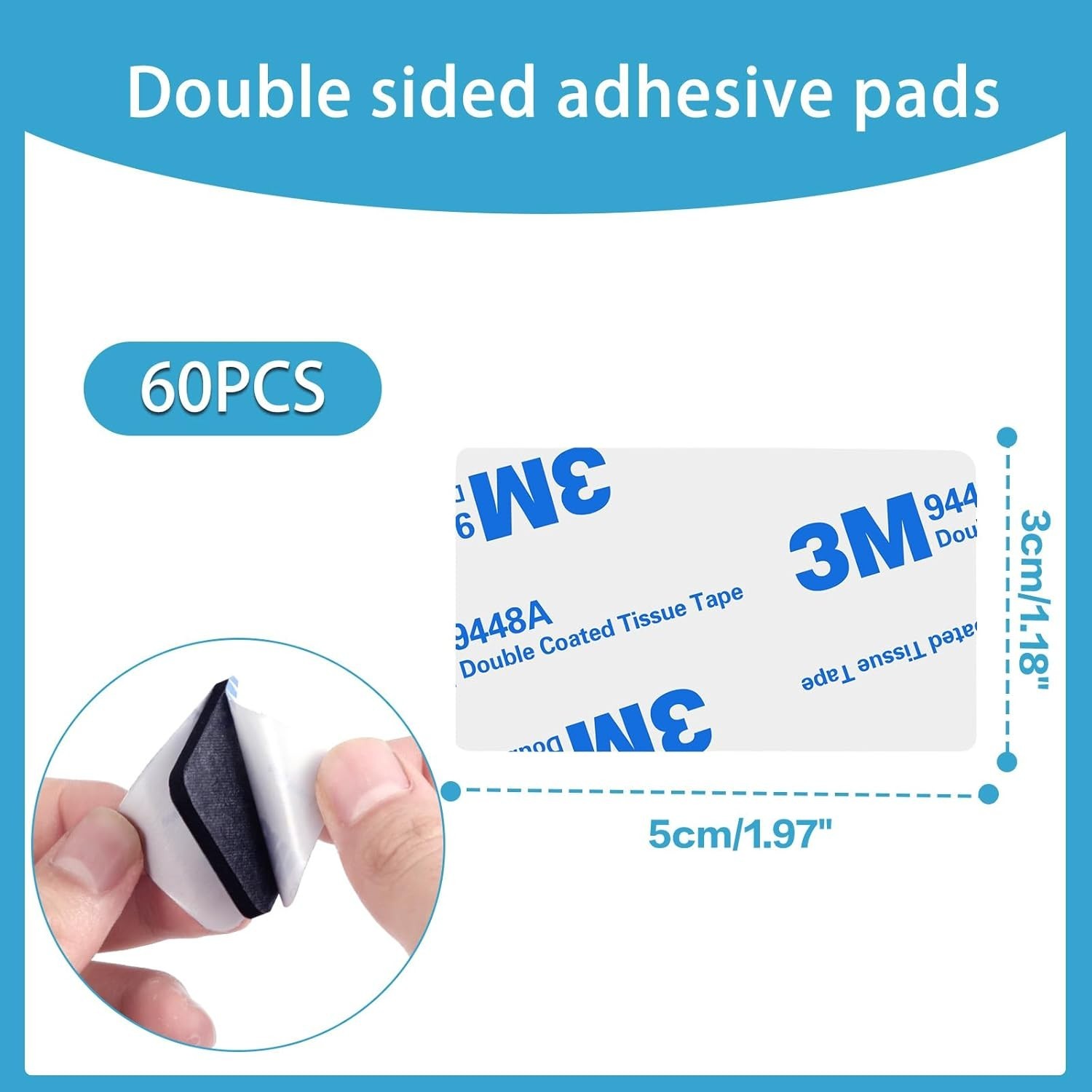 60Pcs Double Sided Adhesive Pads Heavy Duty Mounting Foam Tape Rectangular Wall