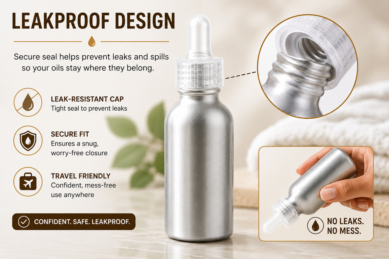 1oz/30ml Aluminum Dropper Bottle – w/Graduated 1ml Pipette – Child Resistant Cap