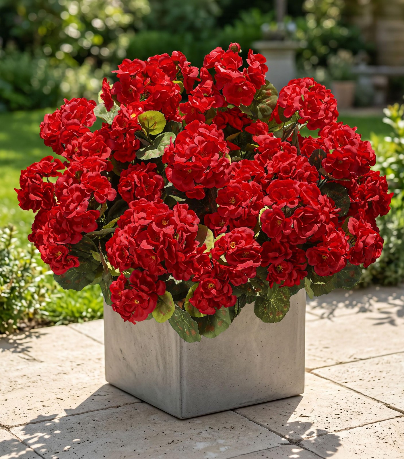 Artificial Geraniums Fake 3 inches (D) x 4.5 (W) x 9 (H), 6 Red
