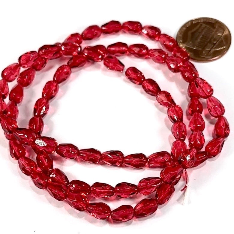 Czech Glass Pear Shaped Fire Polished Beads 7x5mm Hot Pink Tear Drops, 75pcs