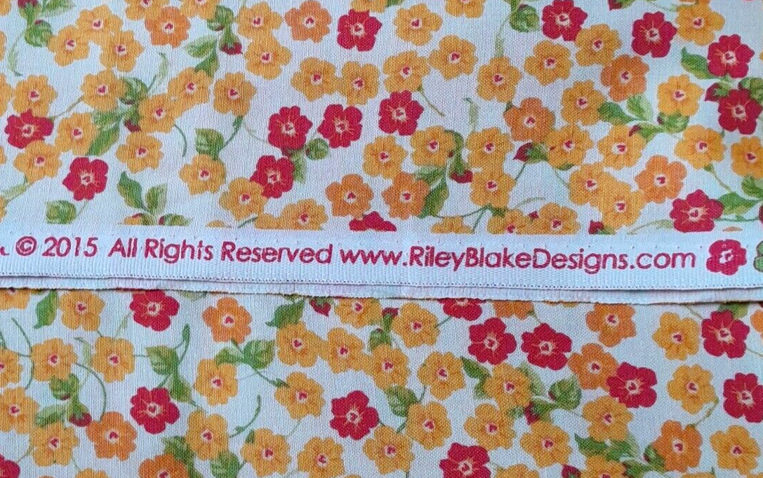 fabric for quilting, small red and yellow flowers 44” wide, “Floribella”