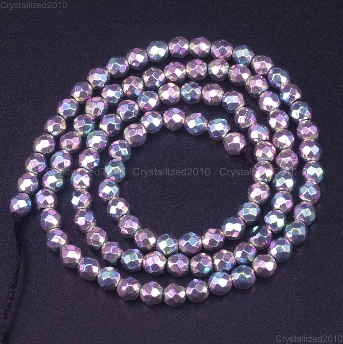 Angel Aura Hematite Gemstone Faceted Round Beads 2mm 4mm 6mm 8mm 10mm 12mm 15.5″