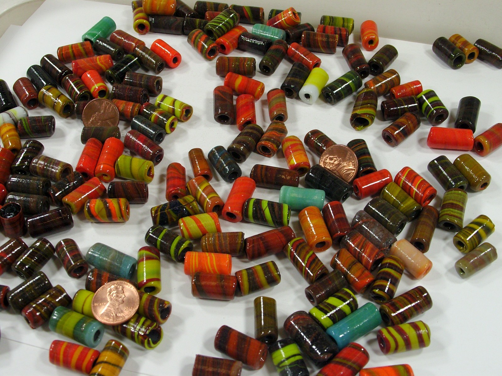2 Pounds Multicolor India Handmade Assorted Sizes Tube Glass Beads Lot (PJM-8)⭐