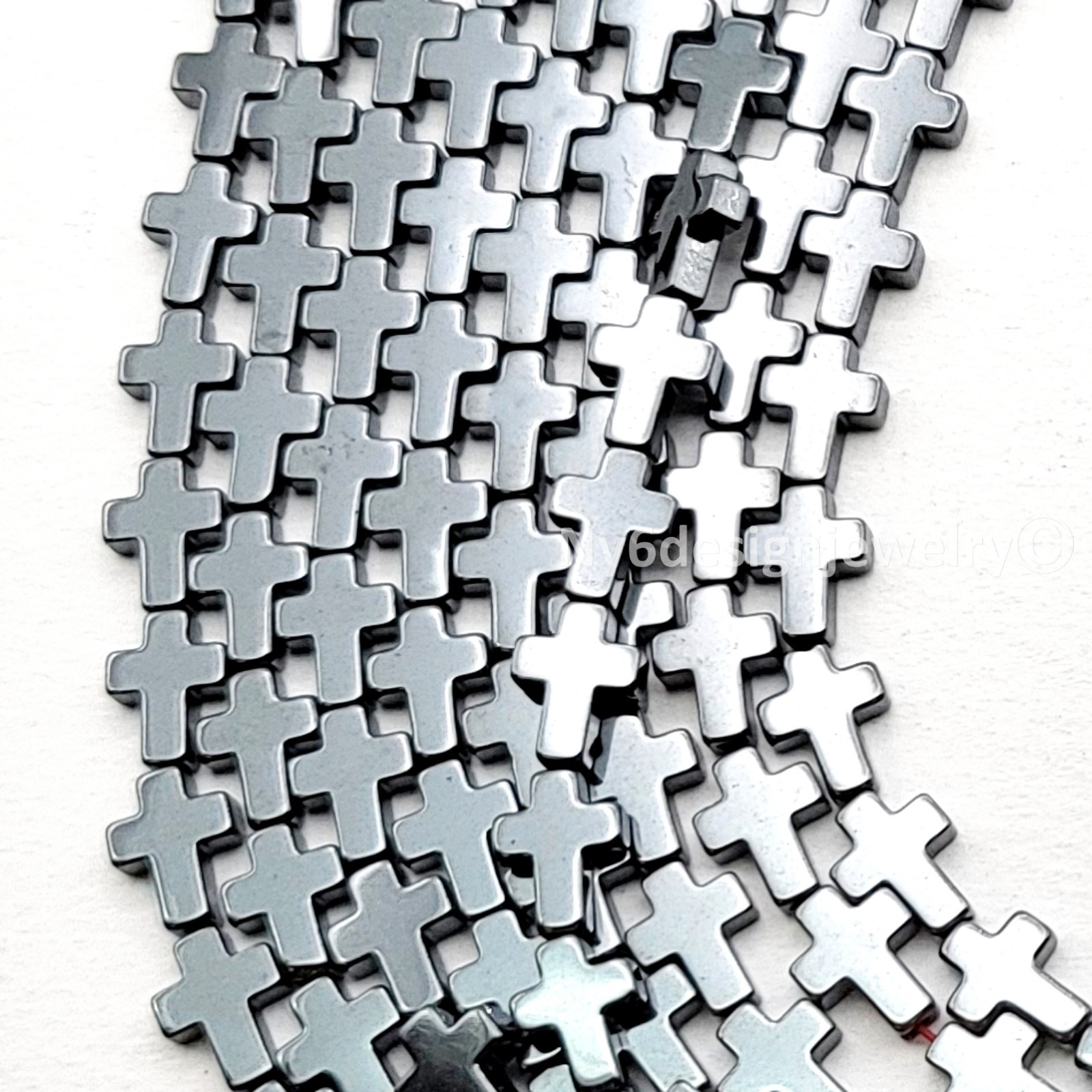 Metallic Gray Hematite Cross Beads – 8x6mm –15” Strand Natural Gemstone Beads