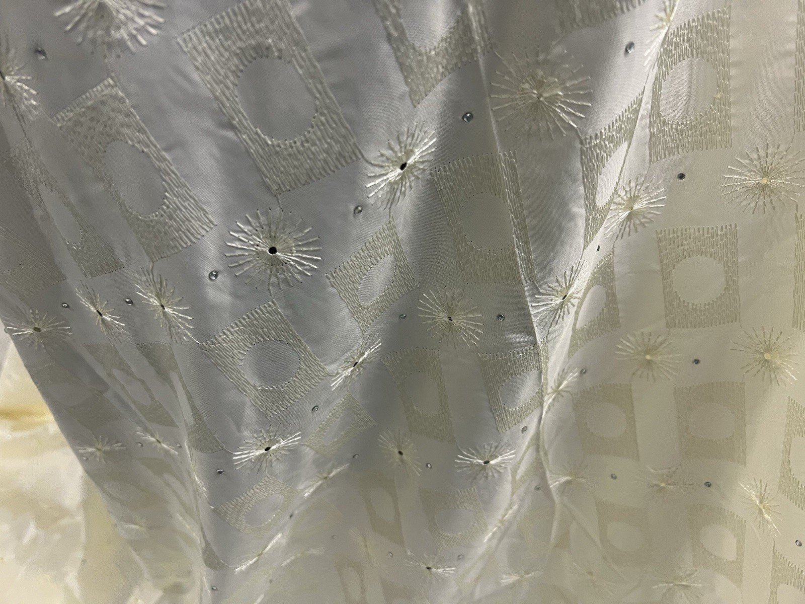5 Yard Ivory Cotton Embroidery Rhinestones fabric 50” Width