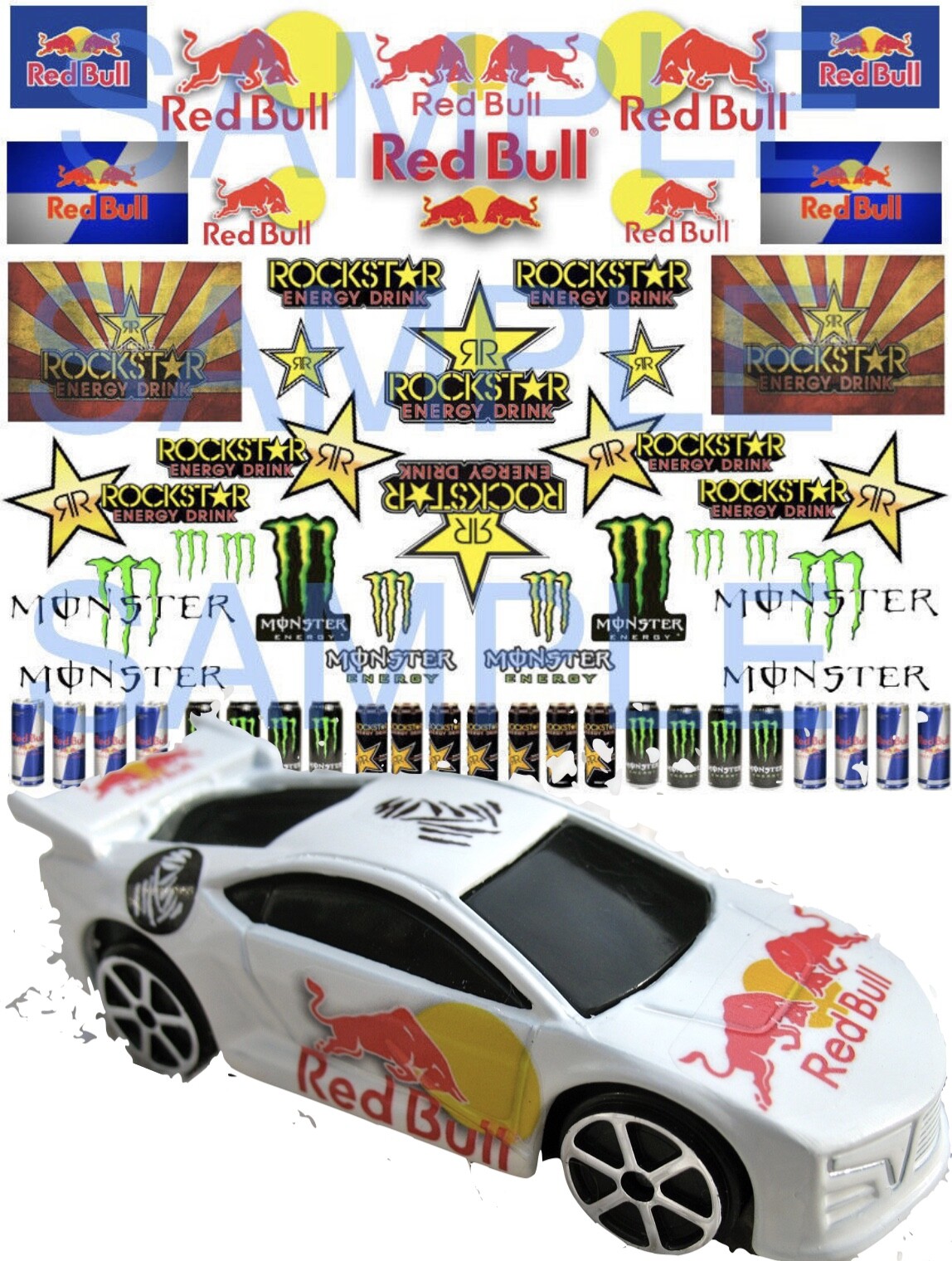 Slot Car Decals 1/24 1/32 1/43 or 1/64 scale energy drinks Water Slide Decals