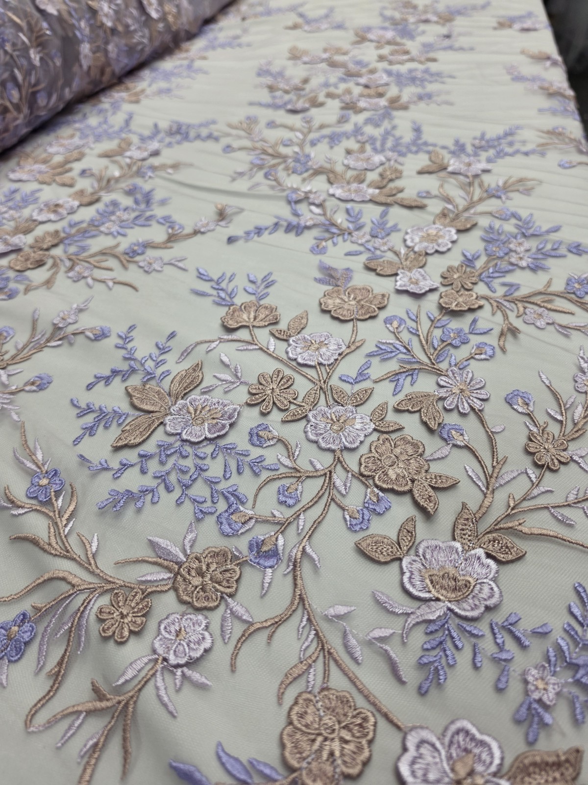 Lavender Lace Floral Flowers 3d Beige Embroidery Multicolor Fabric Sold By Yard