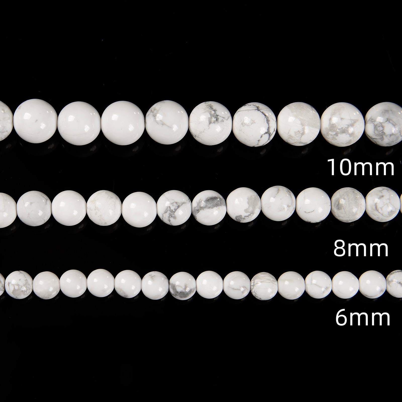 White Howlite Smooth Round Beads 4mm 6mm 8mm 10mm 12mm 15.5″ Strand