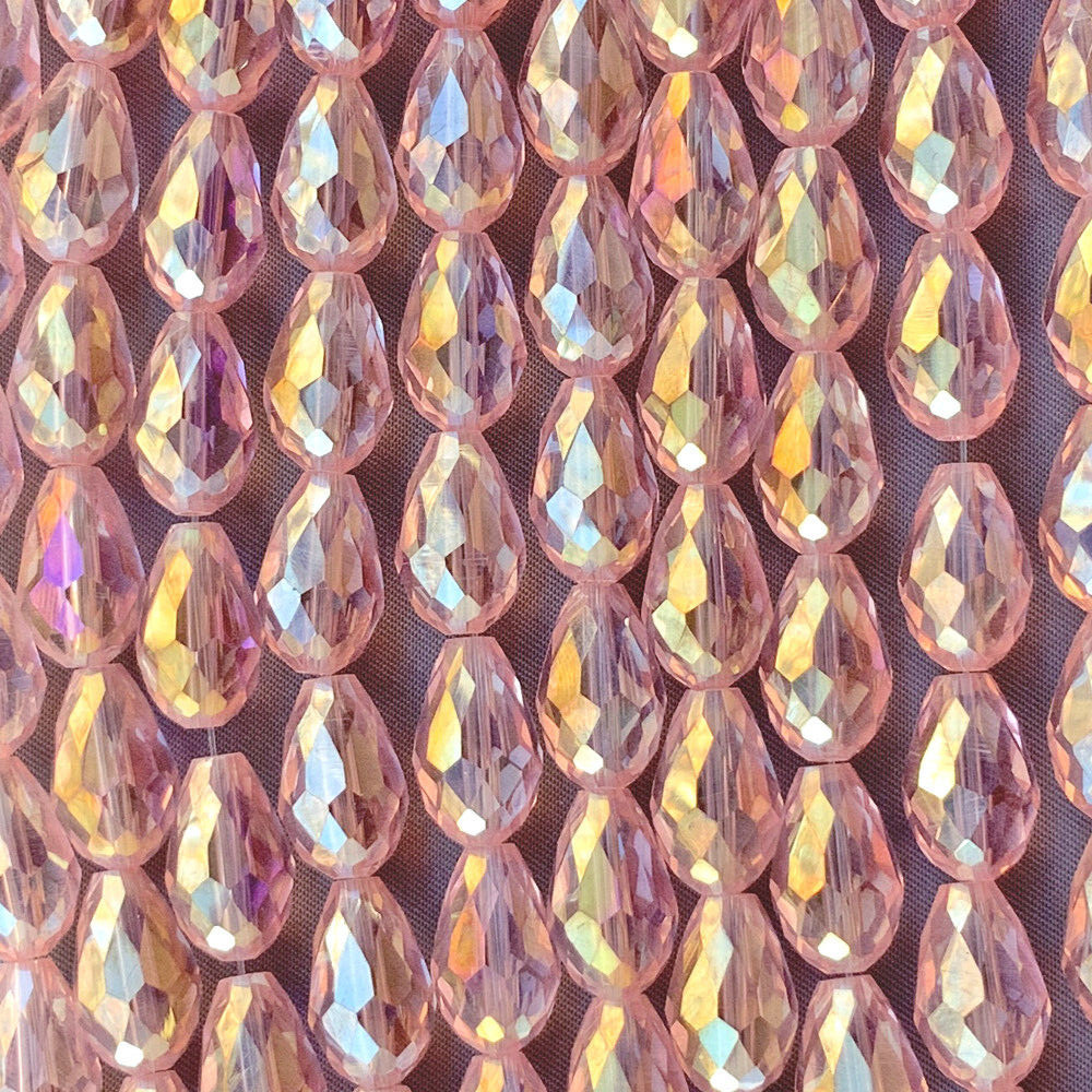 Light Pink AB Pale Pink 15x10mm Teardrop Chinese Crystal Glass Q24 Beads Per Pkg