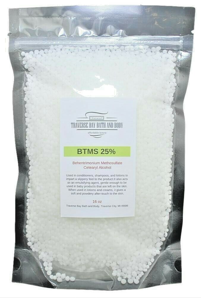 BTMS 25% Conditioning Emulsifier. Resealable stand-up moisture barrier pouch.